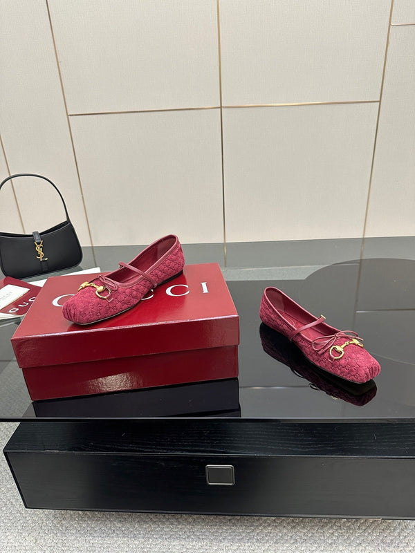 GC 25 Horsebit Ballet Flat Dark Red Monogram Suede