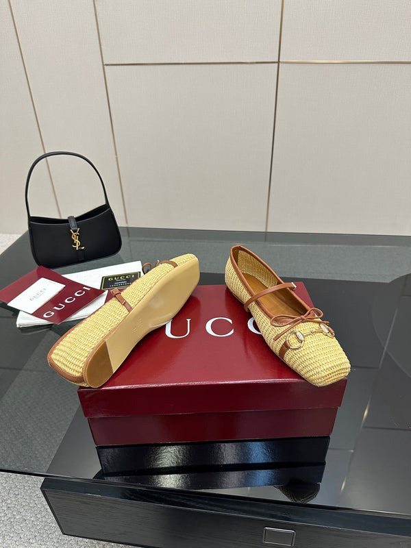 GC 25 Horsebit Ballet Flat Beige Raffia