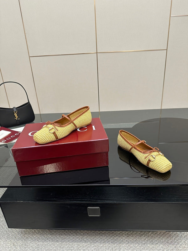 GC 25 Horsebit Ballet Flat Beige Raffia