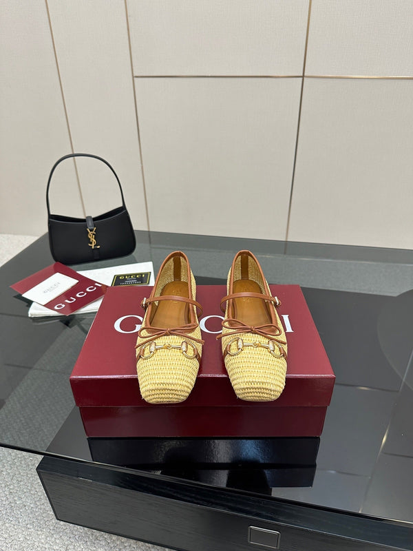 GC 25 Horsebit Ballet Flat Beige Raffia