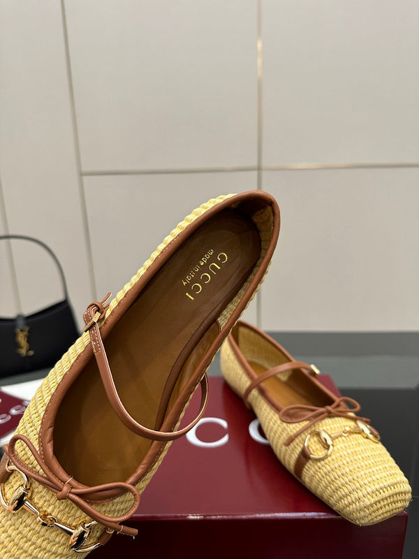 GC 25 Horsebit Ballet Flat Beige Raffia