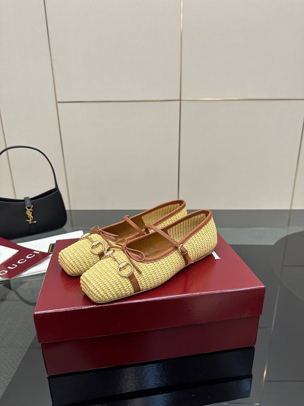 GC 25 Horsebit Ballet Flat Beige Raffia