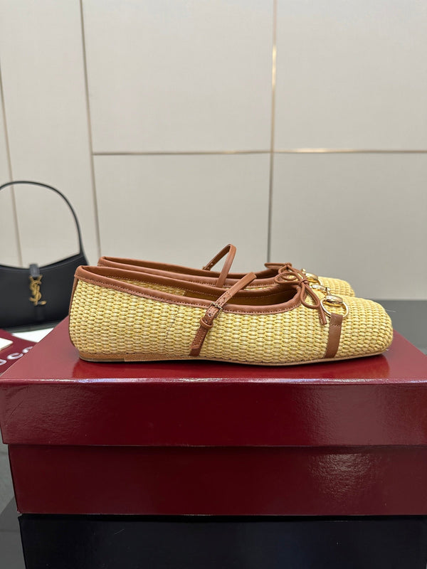 GC 25 Horsebit Ballet Flat Beige Raffia