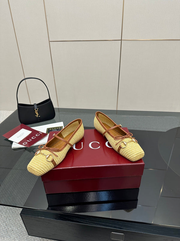 GC 25 Horsebit Ballet Flat Beige Raffia