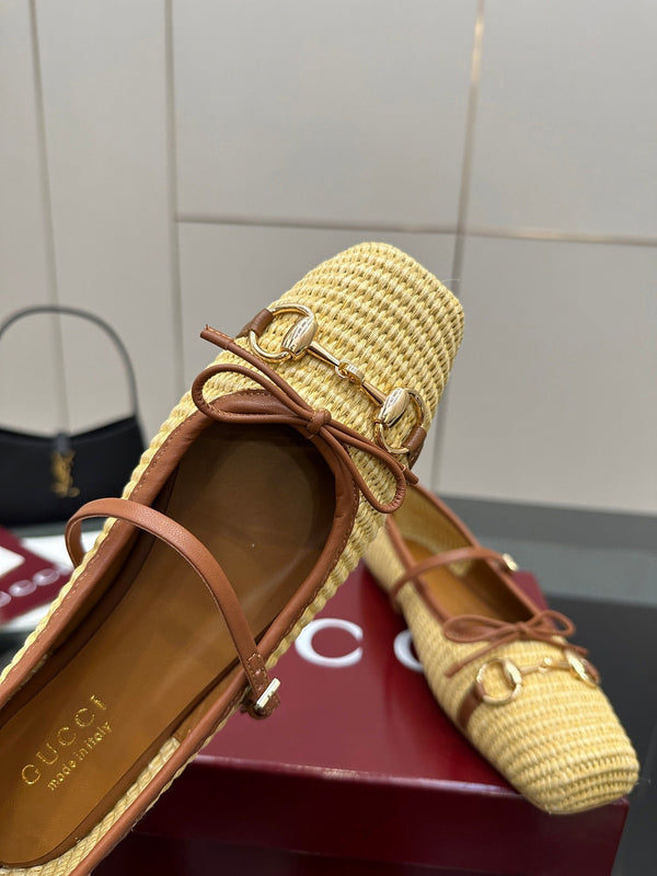 GC 25 Horsebit Ballet Flat Beige Raffia