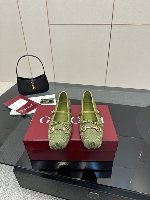 GC 25 Horsebit Ballet Flat Green Monogram Canvas