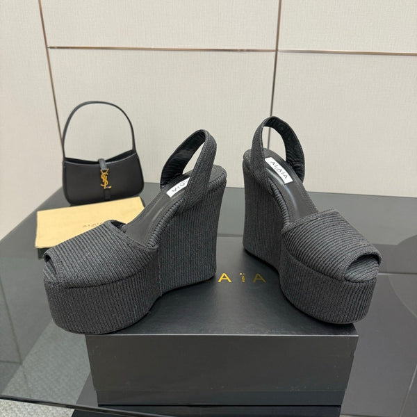 ALAIA platform sandal black sheepskin 389631