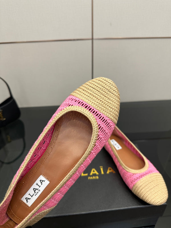 Alaia 2025 Ballet Flat Beige Pink Raffia 433751