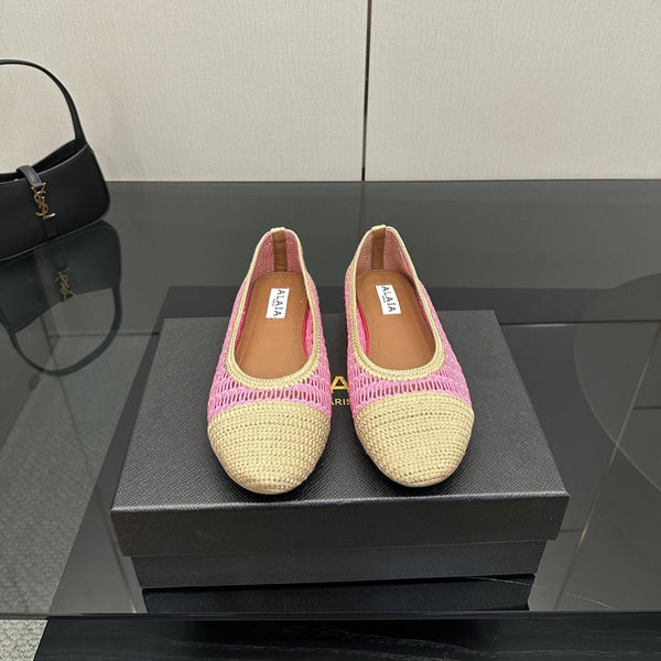 Alaia 2025 Ballet Flat Beige Pink Raffia 433751