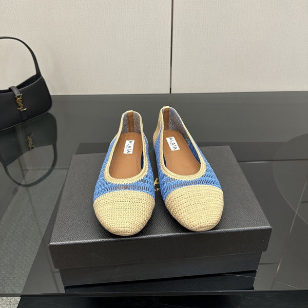 Alaia 2025 Ballet Flat Beige Blue Raffia 433752