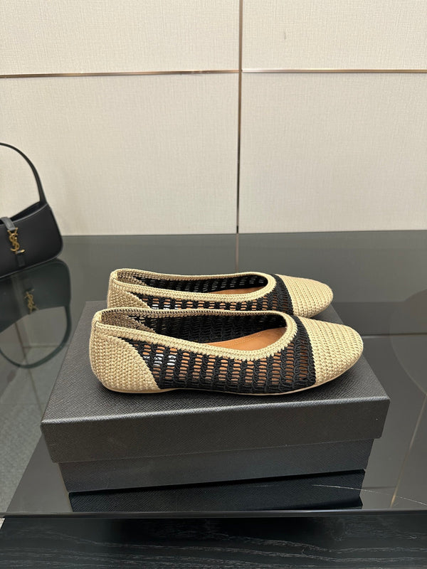 Alaia 2025 Ballet Flat Beige Black Raffia 433754