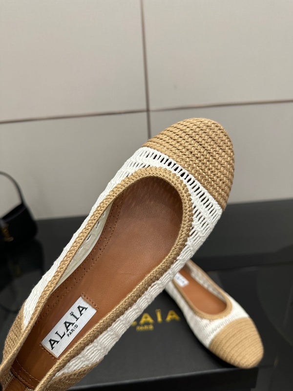 Alaia 2025 Ballet Flat Beige White Raffia 433755