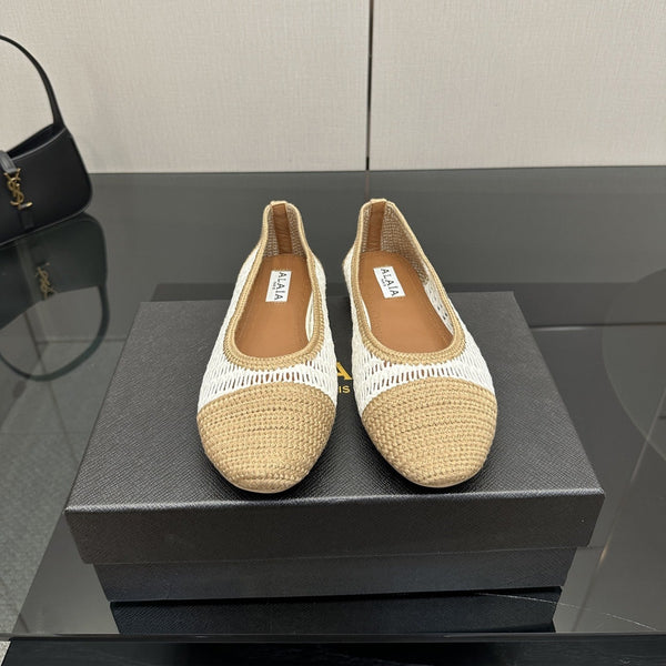 Alaia 2025 Ballet Flat Beige White Raffia 433755