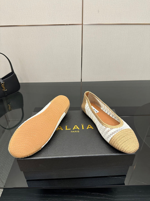 Alaia 2025 Ballet Flat Beige White Raffia 433755