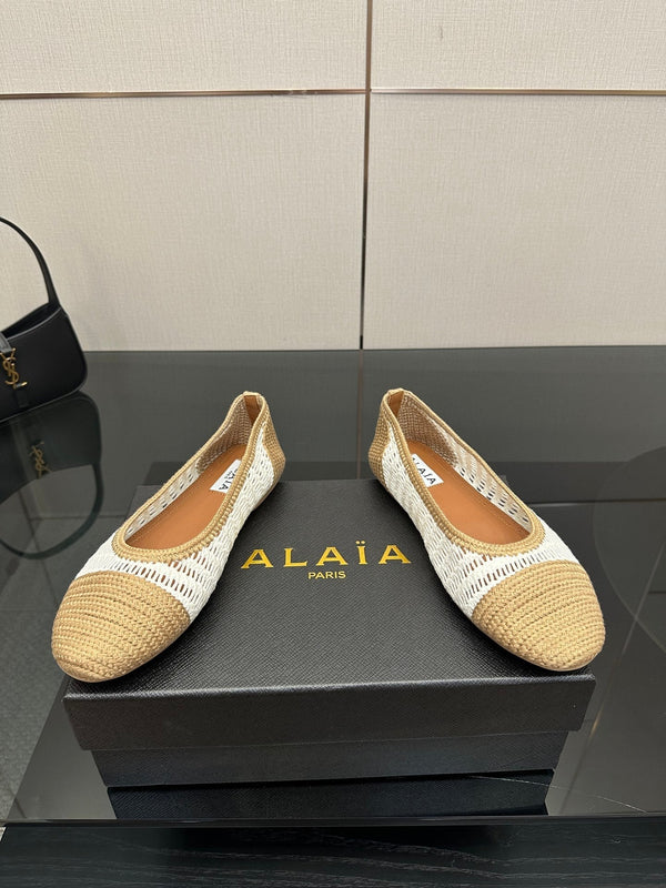 Alaia 2025 Ballet Flat Beige White Raffia 433755