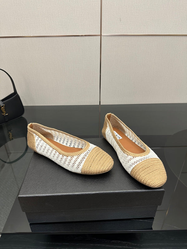 Alaia 2025 Ballet Flat Beige White Raffia 433755