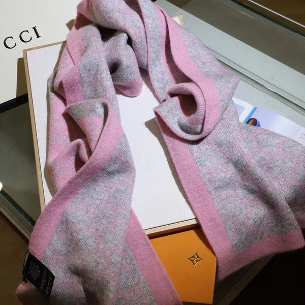 Écharpe Jacquard GG Double G 180CM Laine Rose Gris 282698