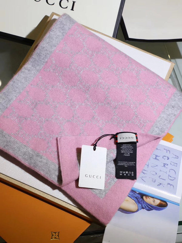 Écharpe Jacquard GG Double G 180CM Laine Rose Gris 282698