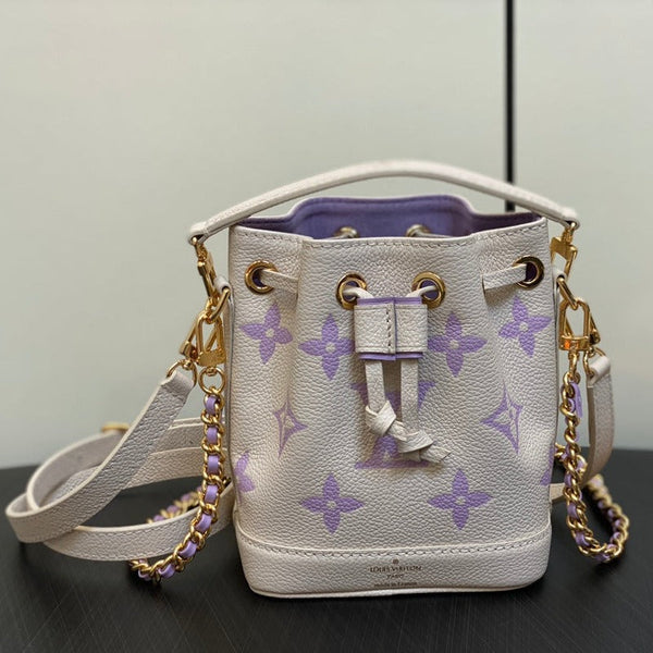 nano noe 13 monogramma viola crema in pelle di vitello con finiture dorate