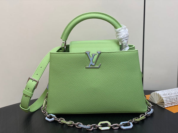 capucines mm 31,5 pelle taurillon verde turchese hardware argento