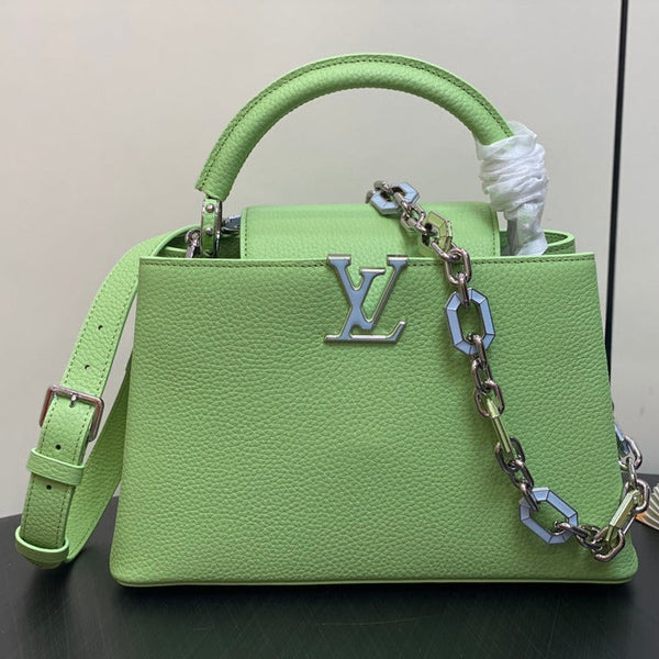 capucines mm 31,5 pelle taurillon verde turchese hardware argento