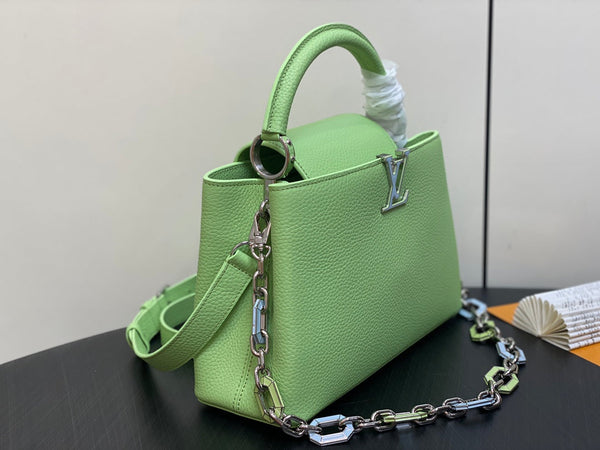 capucines mm 31,5 pelle taurillon verde turchese hardware argento