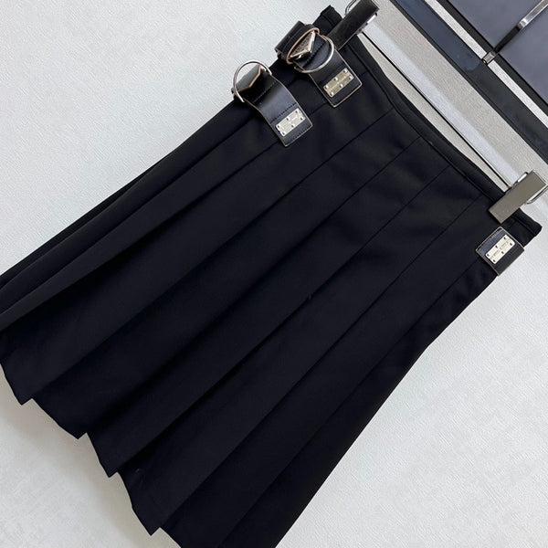Prada One-piece Pleated Midi Skirt Dress Black Polyester 350167