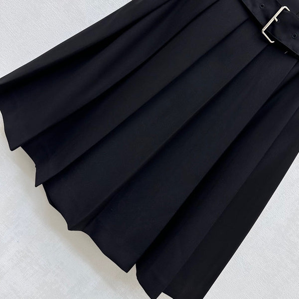 Jupe midi plissée ceinturée Prada en polyester noir 350159