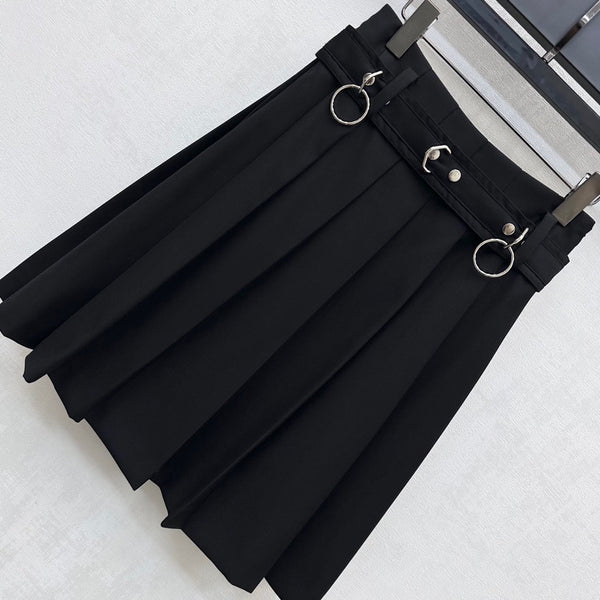 Jupe midi plissée ceinturée Prada en polyester noir 350159