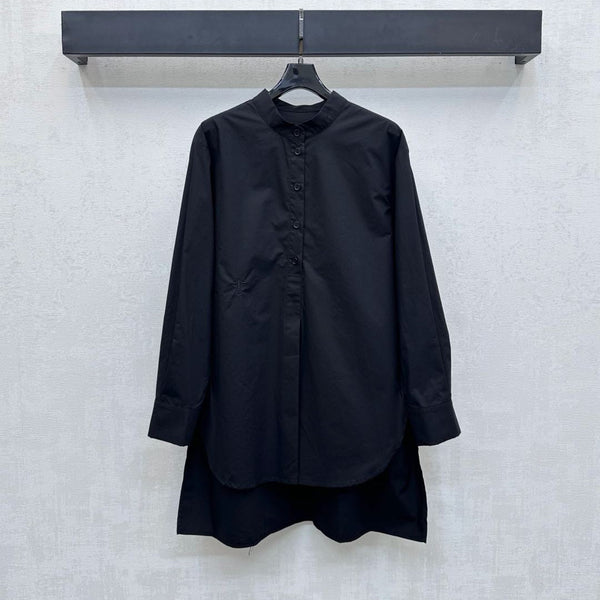CD SS26 Broadcloth Long Stand Collar Shirt Black Polyester 351872