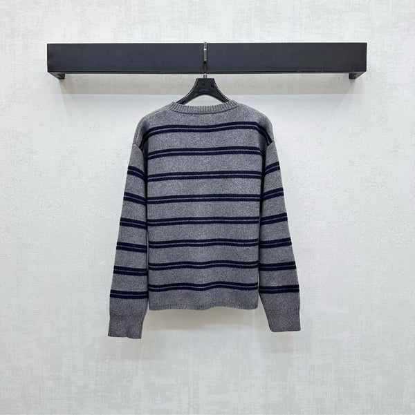 Miu Miu 25 Cardigan Grey Mix Navy Wool 303603