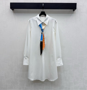 Celine Long Silk Scarf Shirt Dress White Cotton 351803