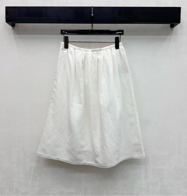 Ensemble Miu PE26 chemise à col festonné et jupe trapèze en coton et lin blanc 351916