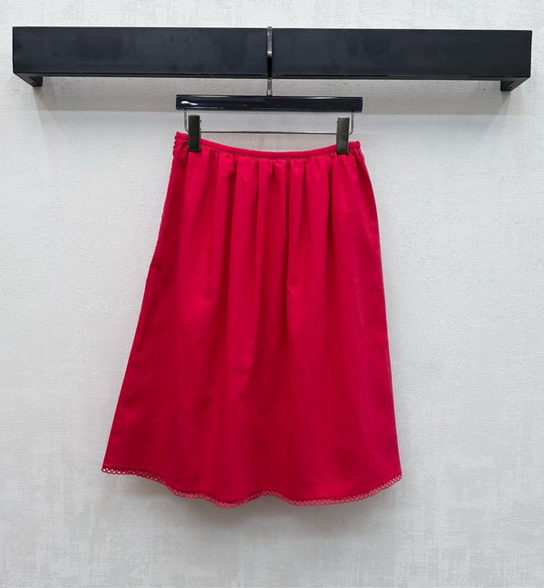 Ensemble Miu PE26 chemise à col festonné et jupe trapèze en coton et lin rouges 351911