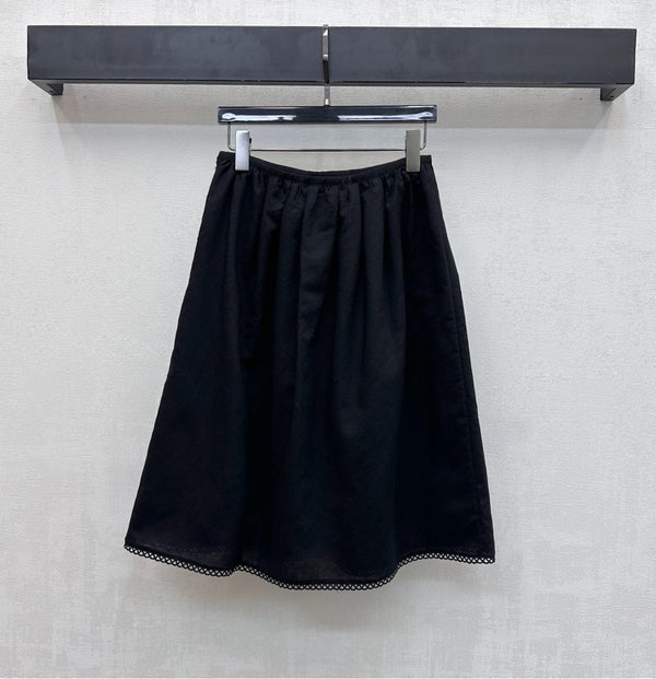 Miu PE26 Ensemble Chemise à Col Festonné Jupe Trapèze Coton Lin Noir 351921