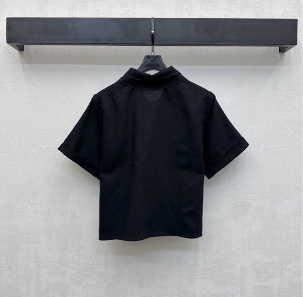 Miu PE26 Ensemble Chemise à Col Festonné Jupe Trapèze Coton Lin Noir 351921