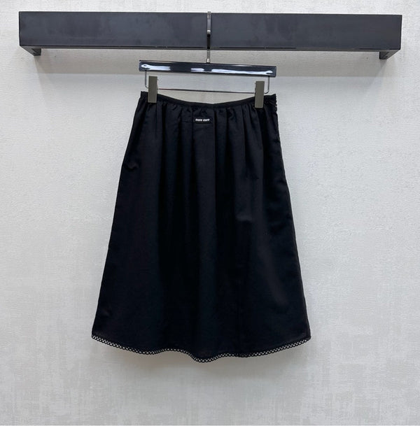 Miu PE26 Ensemble Chemise à Col Festonné Jupe Trapèze Coton Lin Noir 351921
