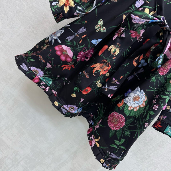 GG SS26 Flora Print Mini Dress Black Multicolor Silk 351771