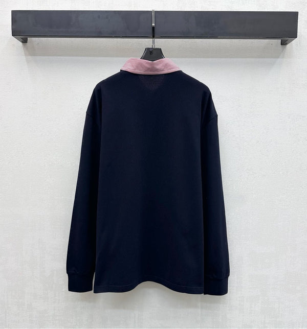 Polo surdimensionné en piqué Miu SS26, coton bleu marine 350370
