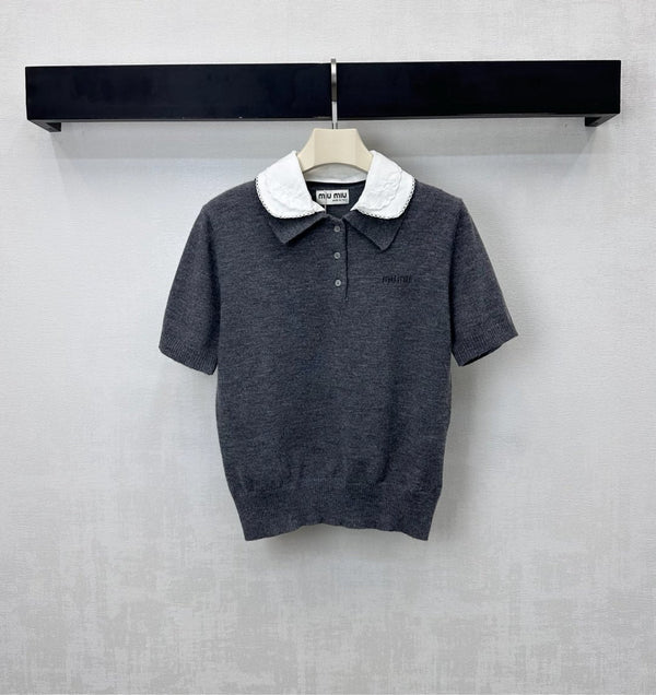 Miu Cashmere Polo Slate Gray Wool 350385