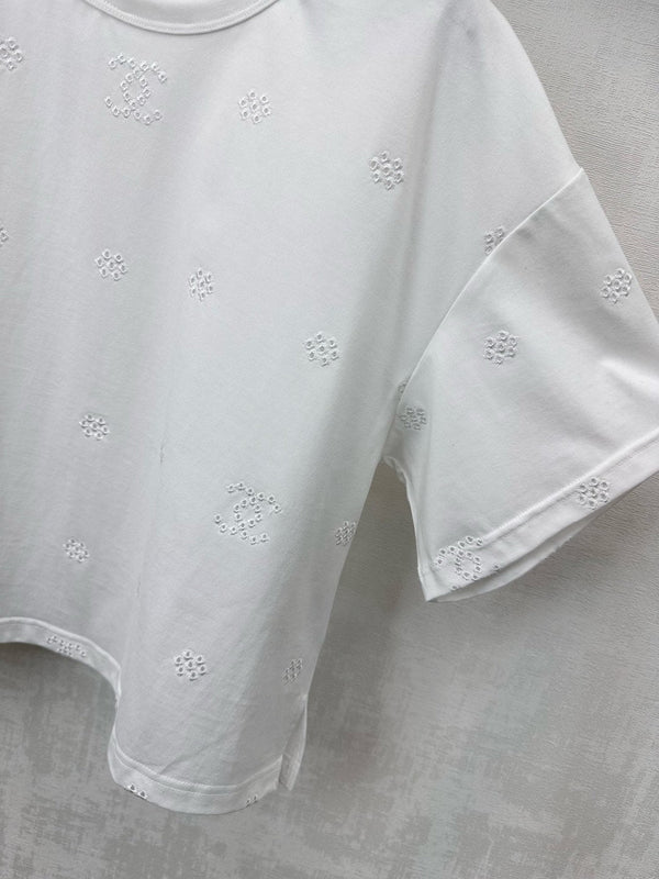 CC SS26 Tee court brodé au laser en coton blanc 350313