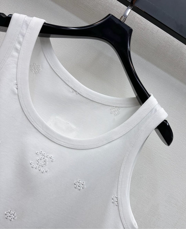 Débardeur CC SS26 en coton blanc brodé au laser 350323