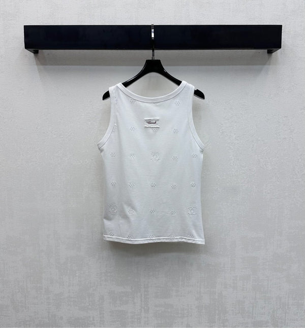 Débardeur CC SS26 en coton blanc brodé au laser 350323