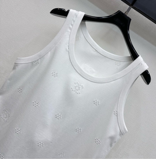 Débardeur CC SS26 en coton blanc brodé au laser 350323