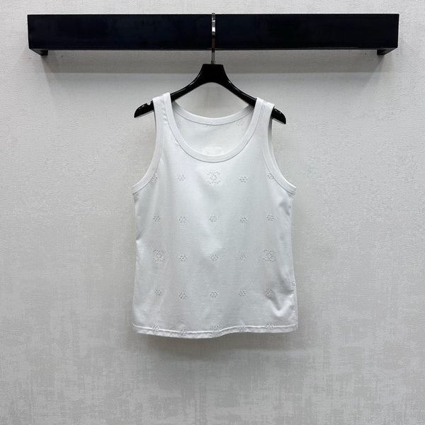 Débardeur CC SS26 en coton blanc brodé au laser 350323