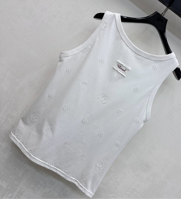 Débardeur CC SS26 en coton blanc brodé au laser 350323