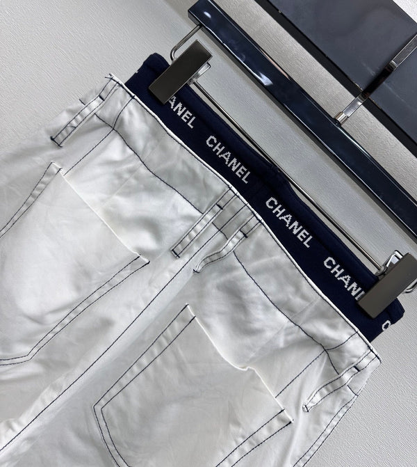 CC Pantalon à cordon en sangle Blanc Coton Tencel 350186