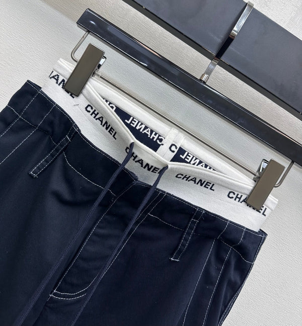 CC Drawstring Webbing Trousers Coton Tencel Bleu marine 350184