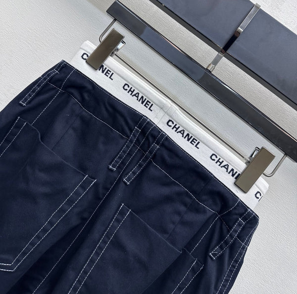 CC Drawstring Webbing Trousers Coton Tencel Bleu marine 350184
