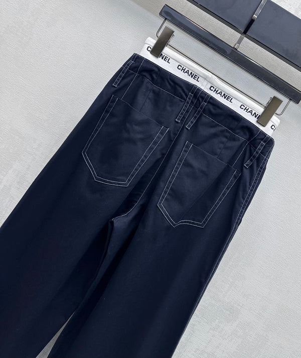 CC Drawstring Webbing Trousers Coton Tencel Bleu marine 350184